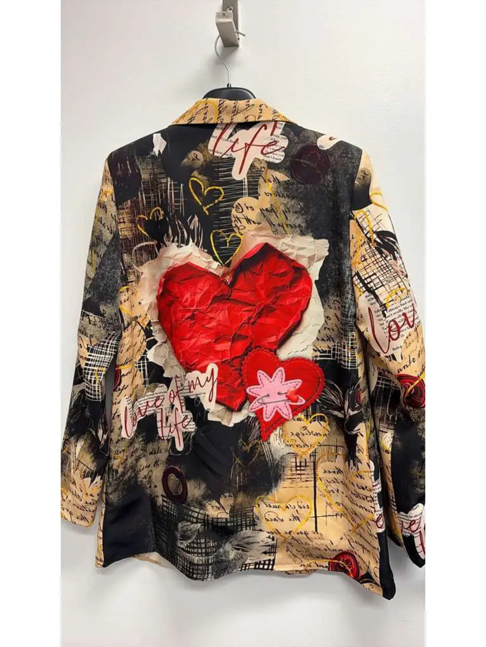 L919 Loowie Italian Red Heart Printed Blazer One Size - Picture 2 of 2